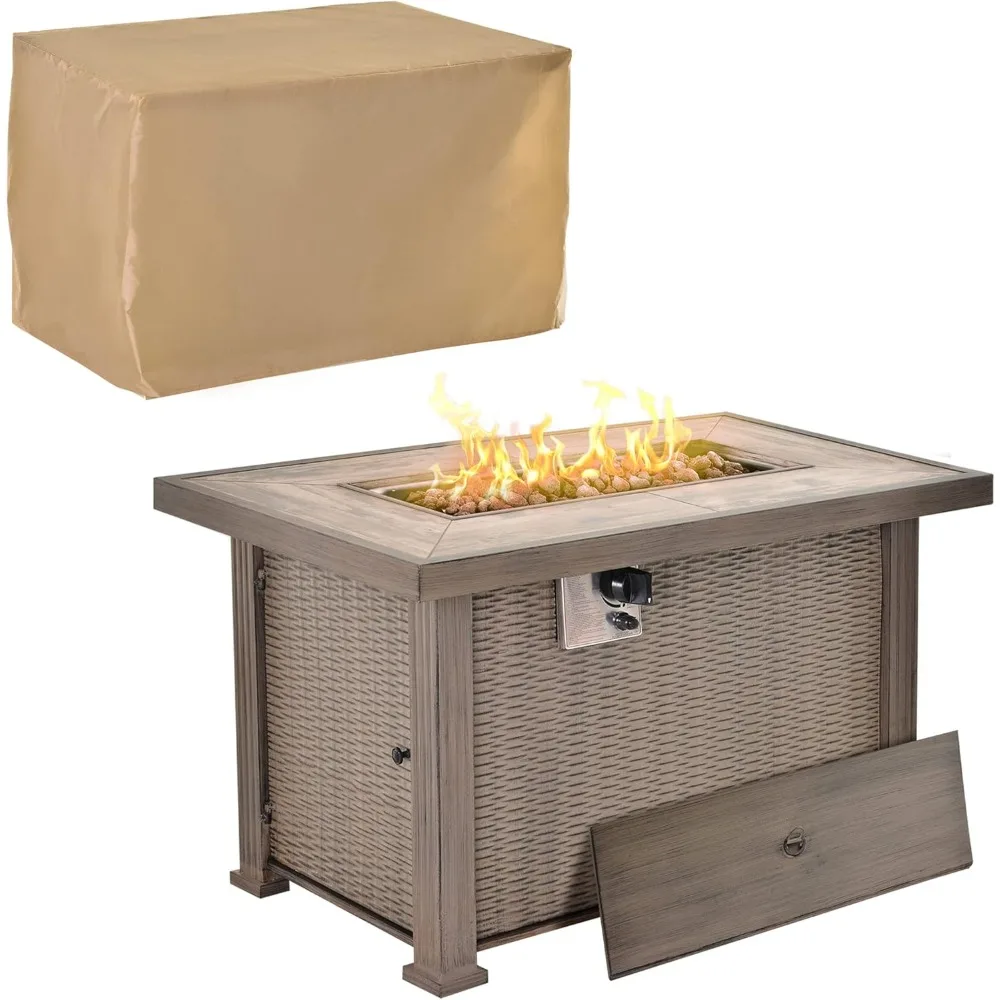 42" Propane Fire Pit Table, 50,000 BTU Wicker-effect Auto-Ignition Gas Fireplace Fire Pits with Ceramic Tabletop, Steel Base
42" Propane Fire Pit Table, 50,000 BTU Wicker-effect Auto-Ignition Gas Fireplace Fire Pits with Ceramic Tabletop, Steel Base