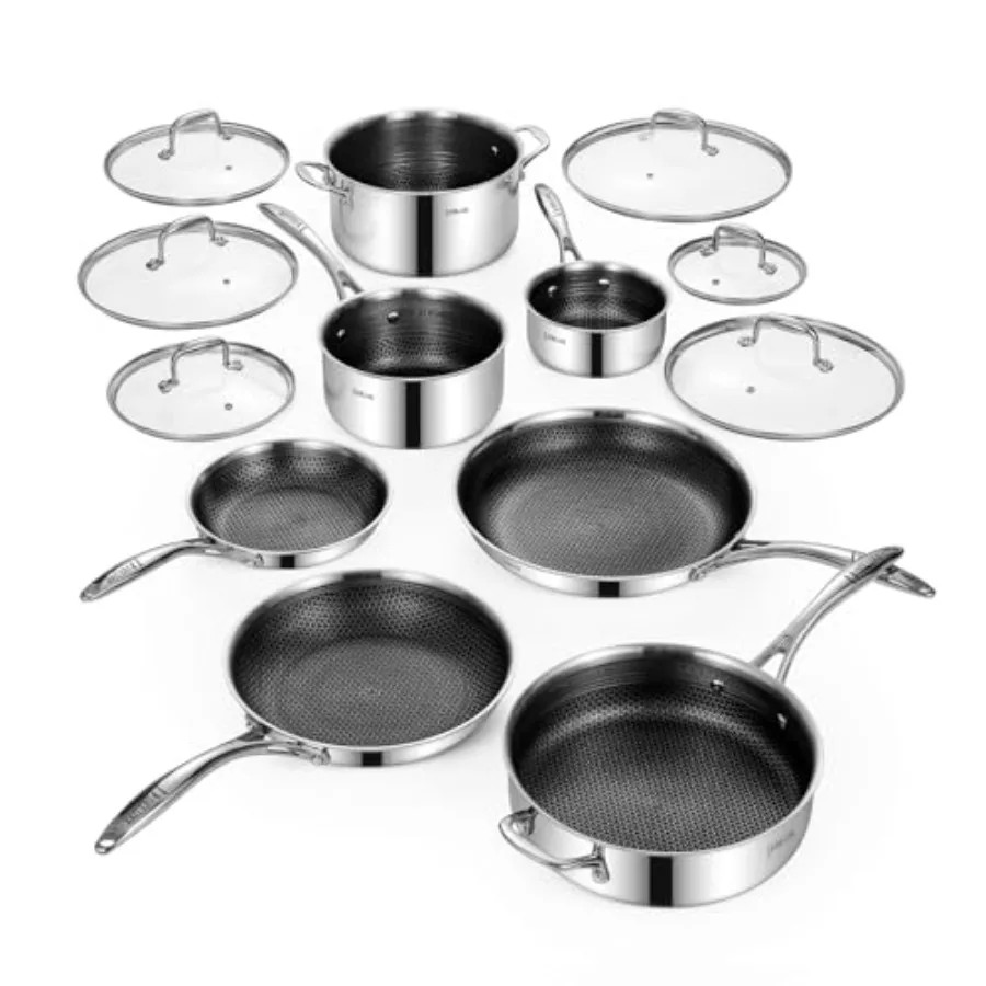 Kitchen cookware set: hybrid ceramic nonstick stainless steel, black, 13-piece including frying pans, pots, 3.7QT saute pan wit
Kitchen cookware set: hybrid ceramic nonstick stainless steel, black, 13-piece including frying pans, pots, 3.7QT saute pan wit