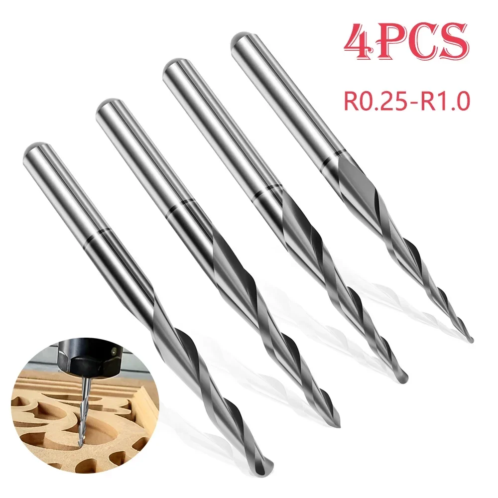 4Pcs End Mill Bit Set High Hardness Tungsten Steel Ball Nose End Mill Double Flute Spiral Milling Tool for Carving Engraving
4Pcs End Mill Bit Set High Hardness Tungsten Steel Ball Nose End Mill Double Flute Spiral Milling Tool for Carving Engraving