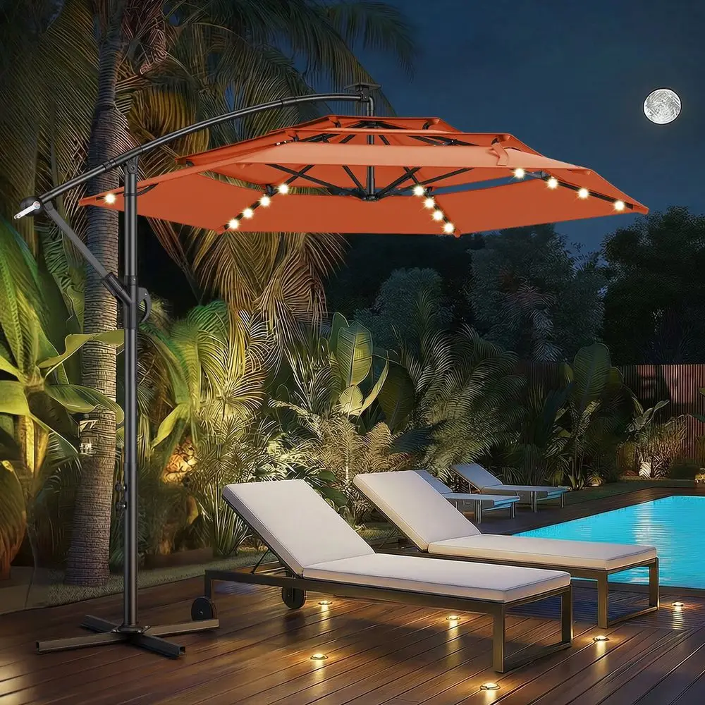 10t 3-Tiered Cantilever Patio Umbrella r LED Lighted, Hanging Oset Market Outdoor Sun Shade or Beach, Backyard, Deck, Poolside,
10t 3-Tiered Cantilever Patio Umbrella r LED Lighted, Hanging Oset Market Outdoor Sun Shade or Beach, Backyard, Deck, Poolside,