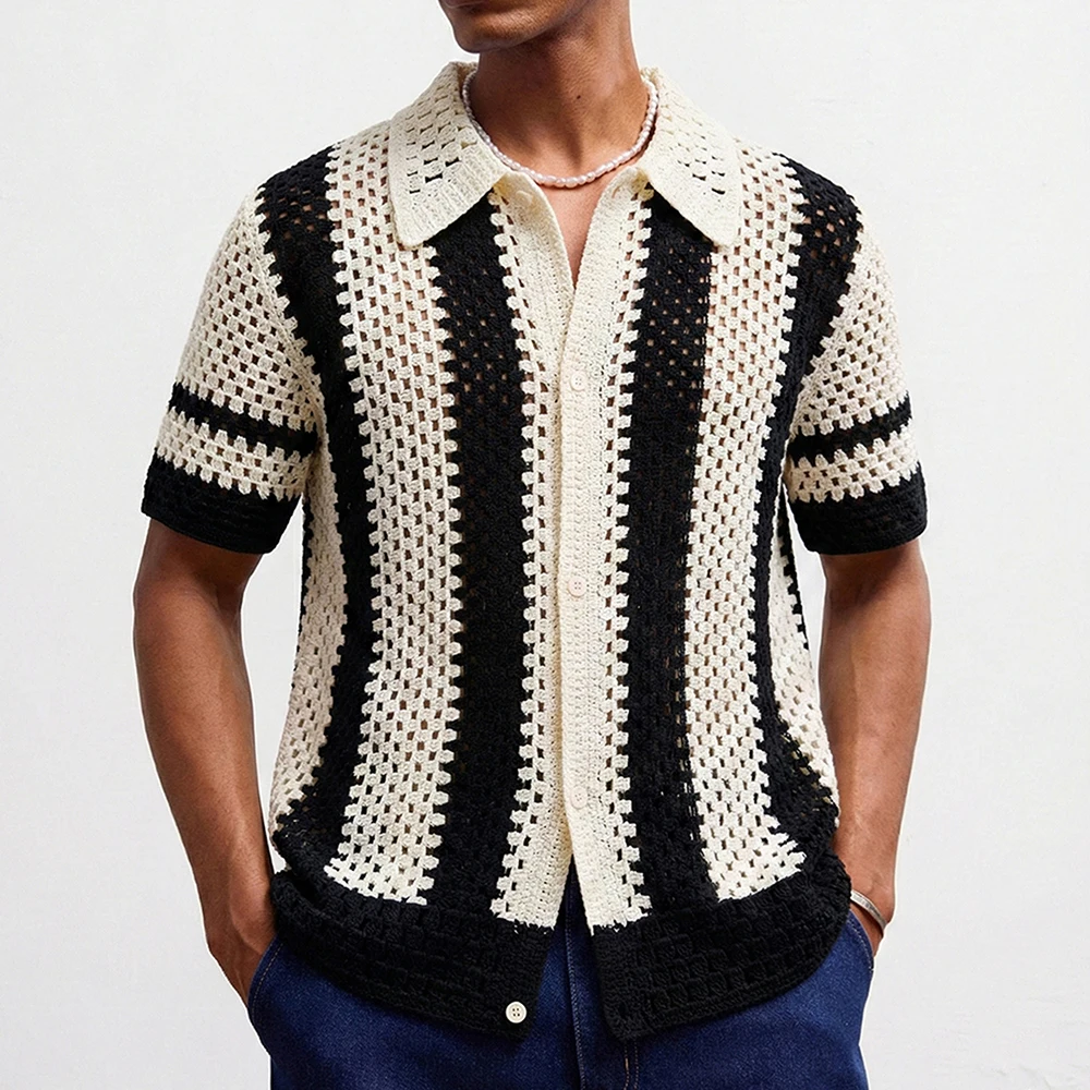 2026 Summer New Men's Striped Knit Short-Sleeve Shirt American Retro Fashion Trendy Street Casual Loose Breathable Men's Top
2026 Summer New Men's Striped Knit Short-Sleeve Shirt American Retro Fashion Trendy Street Casual Loose Breathable Men's Top