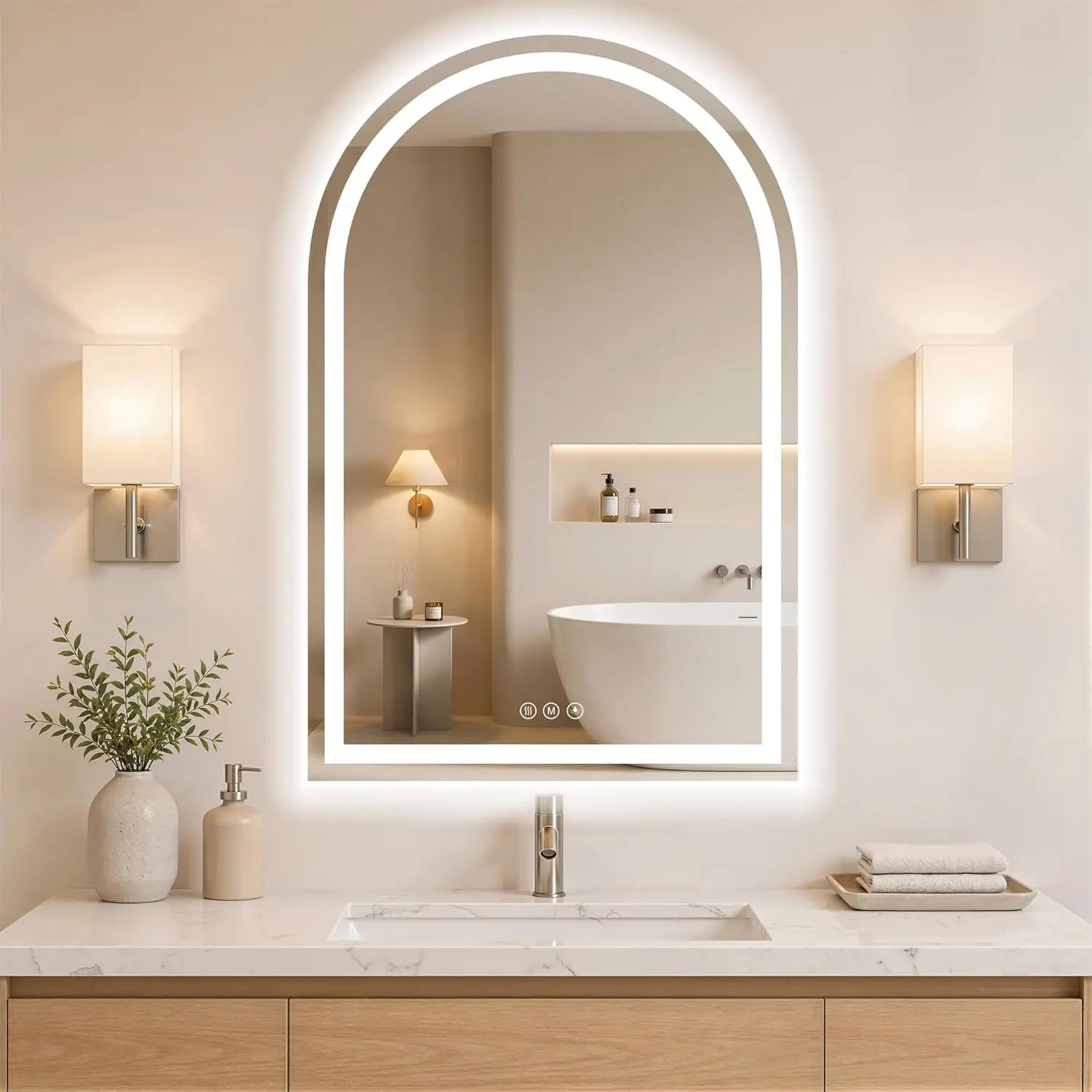 Arched LED Bathroom Mirrors with Lights 30"x40" LED Mirror for Bathroom,Led Vanity Mirror, Anti-Fog,LED Mirrors with Light, Anti-Fog, Dimmable, 3 Color, Shatterproof, Touch Sensor
Arched LED Bathroom Mirrors with Lights 30"x40" LED Mirror for Bathroom,Led Vanity Mirror, Anti-Fog,LED Mirrors with Light, Anti-Fog, Dimmable, 3 Color, Shatterproof, Touch Sensor