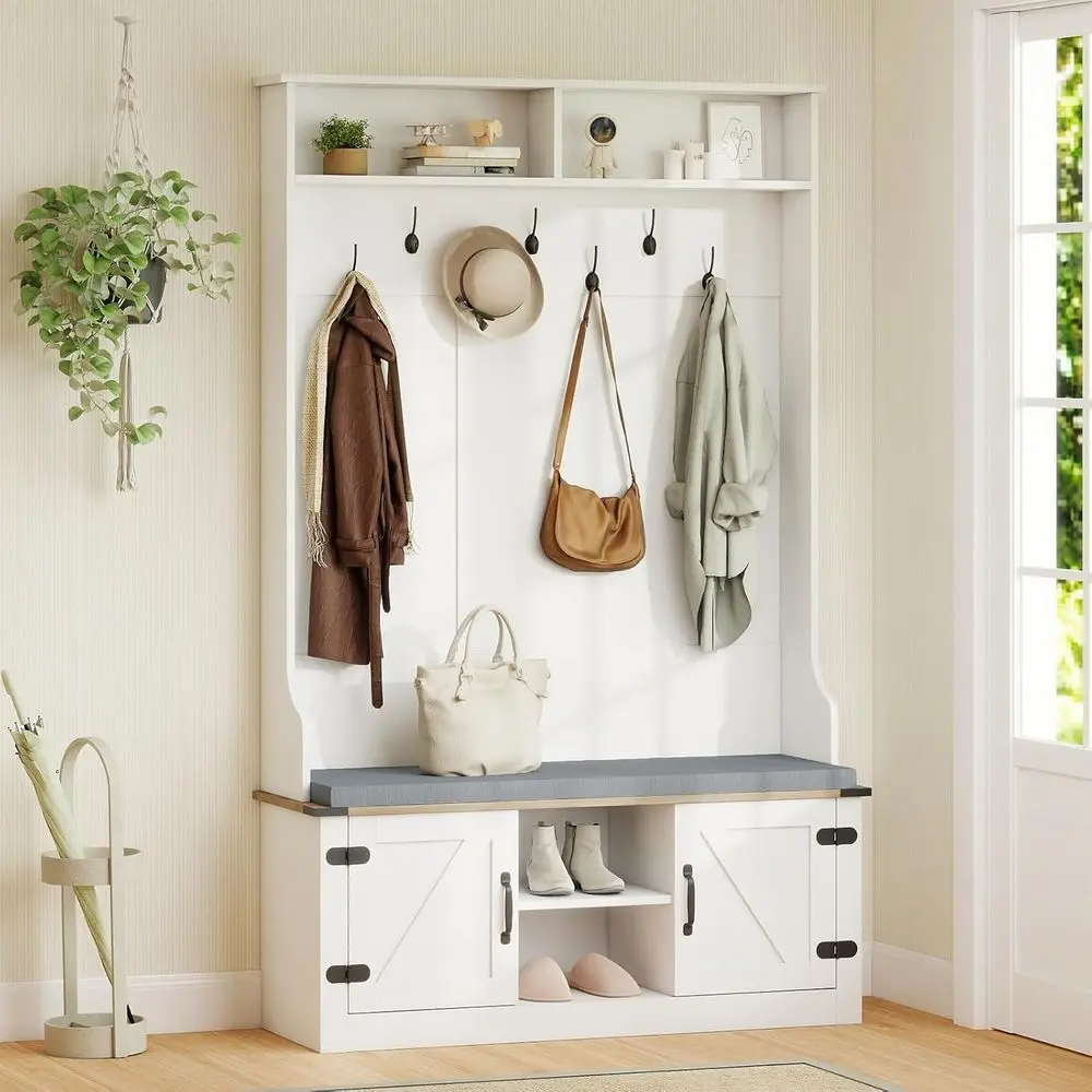 Multi-Functional Hall Tree with Bench, Shoe Storage, and Coat Rack, 68.5 Tall, 7 Hooks, 2 Cabinets & Adjustable Shelves for Mudr
Multi-Functional Hall Tree with Bench, Shoe Storage, and Coat Rack, 68.5 Tall, 7 Hooks, 2 Cabinets & Adjustable Shelves for Mudr