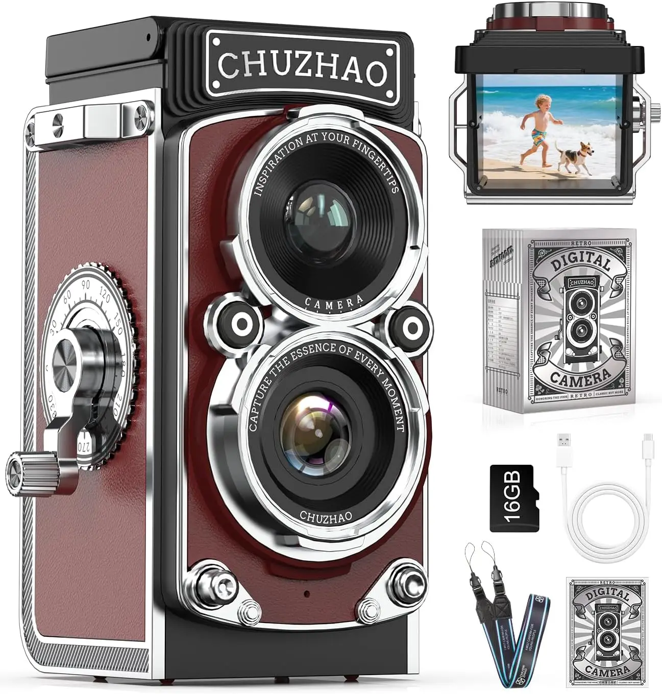 Retro Digital Camera: 12MP Autofocus, 1080P FHD, Portable TLR Style for Beginners with 16GB Card (Red)
Retro Digital Camera: 12MP Autofocus, 1080P FHD, Portable TLR Style for Beginners with 16GB Card (Red)