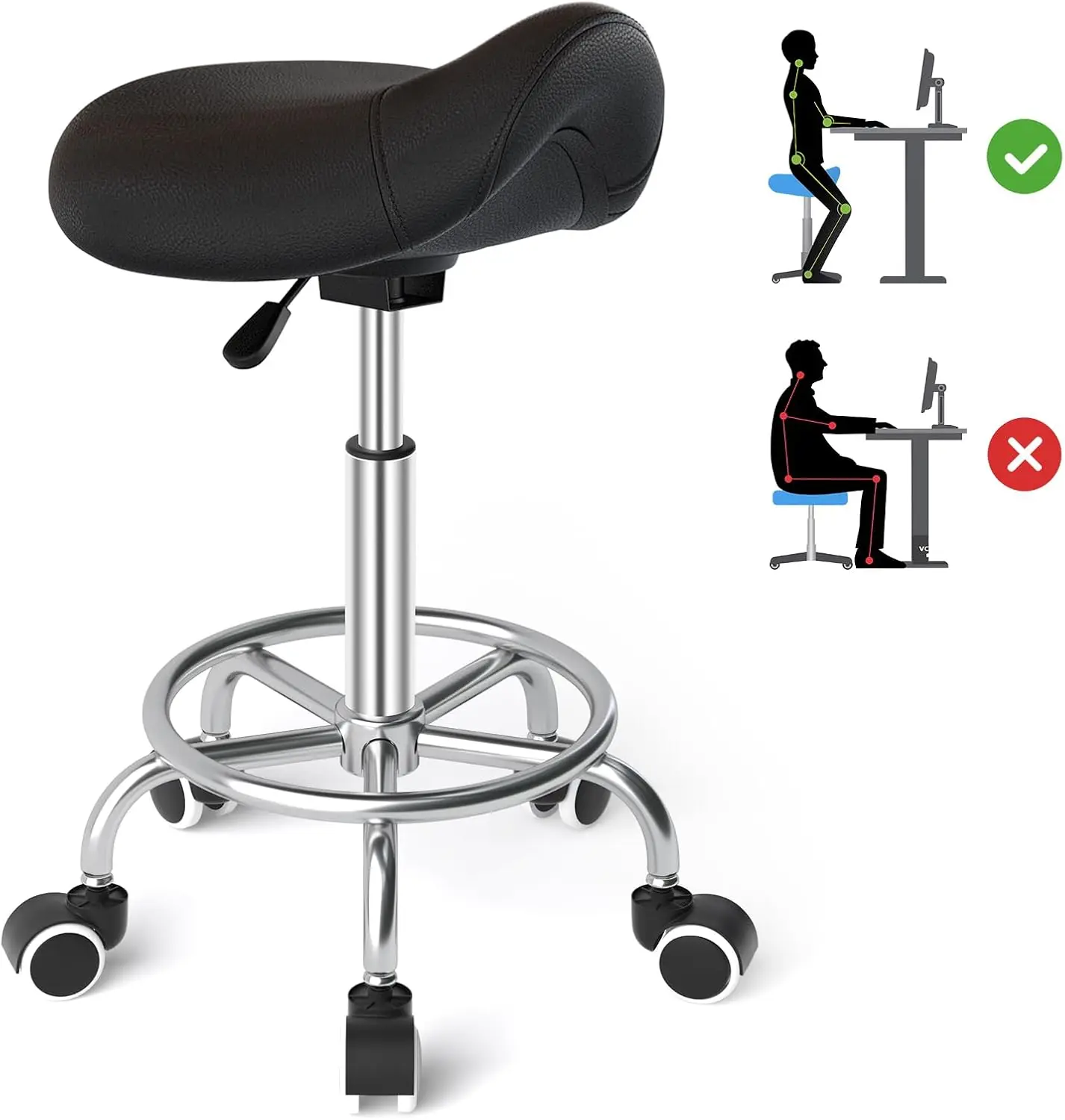 Ergonomic Rolling Saddle Stool with Wide Seat, Swivel Adjustable Chair for Medical Salon Use in Dark Black
Ergonomic Rolling Saddle Stool with Wide Seat, Swivel Adjustable Chair for Medical Salon Use in Dark Black