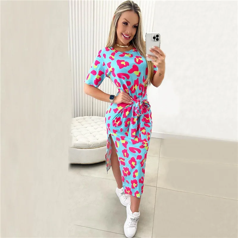 Women's Dress Printed Temperament Round Neck Short Sleeve Split Leopard Print Dress
Women's Dress Printed Temperament Round Neck Short Sleeve Split Leopard Print Dress