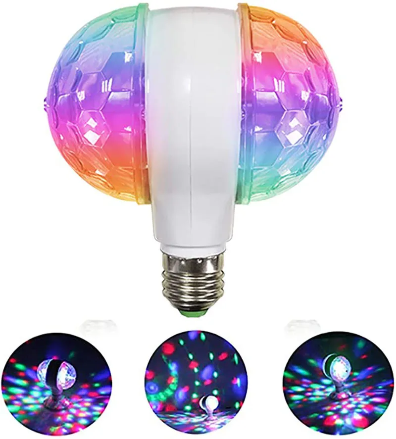 E27 LED 6W Dual Head Magic Stage Disco Lamp Rotating Headed Effect DJ Light Colorful Light Bulb For Holiday Party Bar KTV Home
E27 LED 6W Dual Head Magic Stage Disco Lamp Rotating Headed Effect DJ Light Colorful Light Bulb For Holiday Party Bar KTV Home