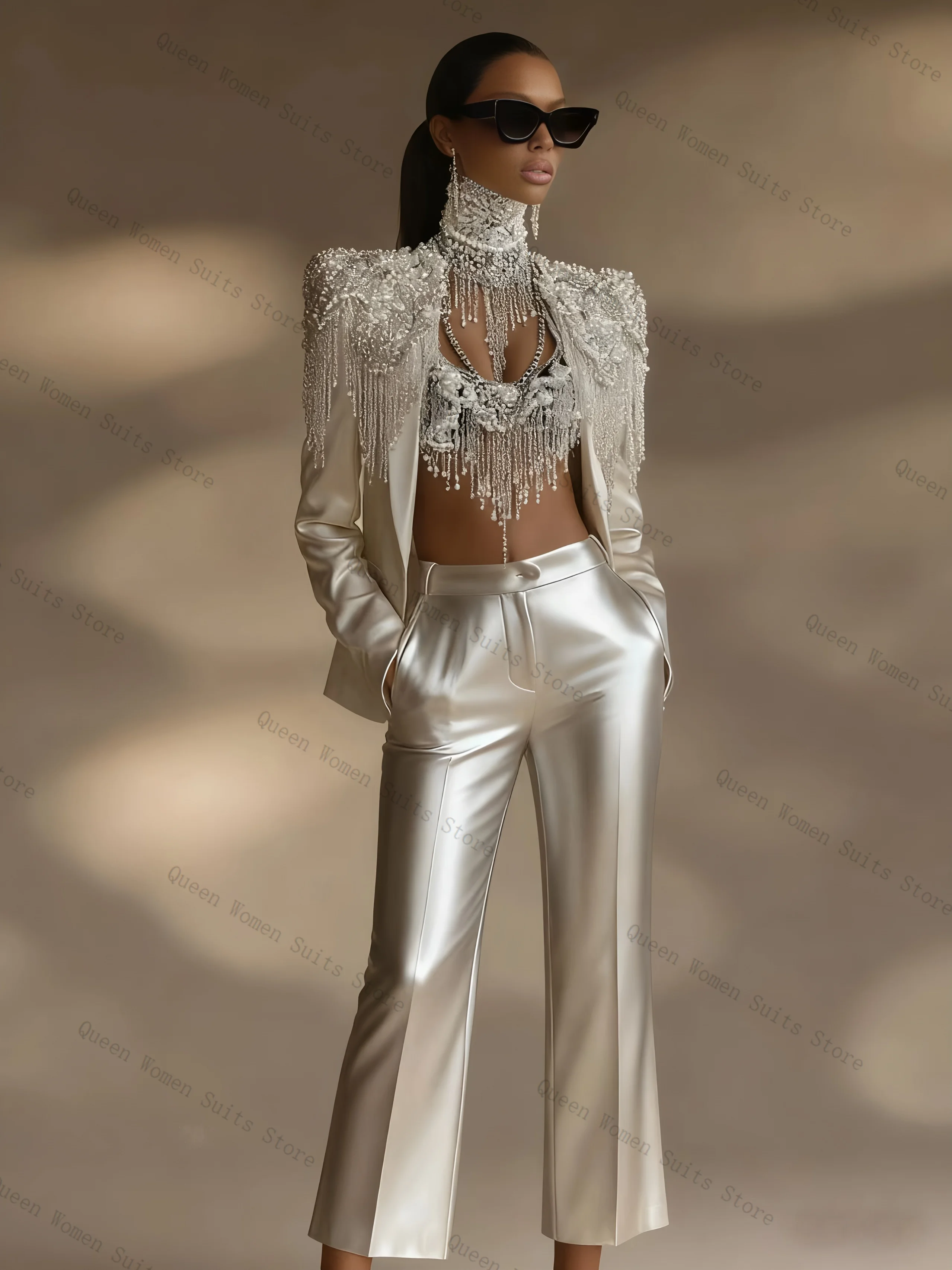 Luxury Crystals Satin Women Suit Set 2 Pcs Blazer+Pants Trousers Formal Office Lady Jacket Guest Wedding Prom Coat Customized
Luxury Crystals Satin Women Suit Set 2 Pcs Blazer+Pants Trousers Formal Office Lady Jacket Guest Wedding Prom Coat Customized