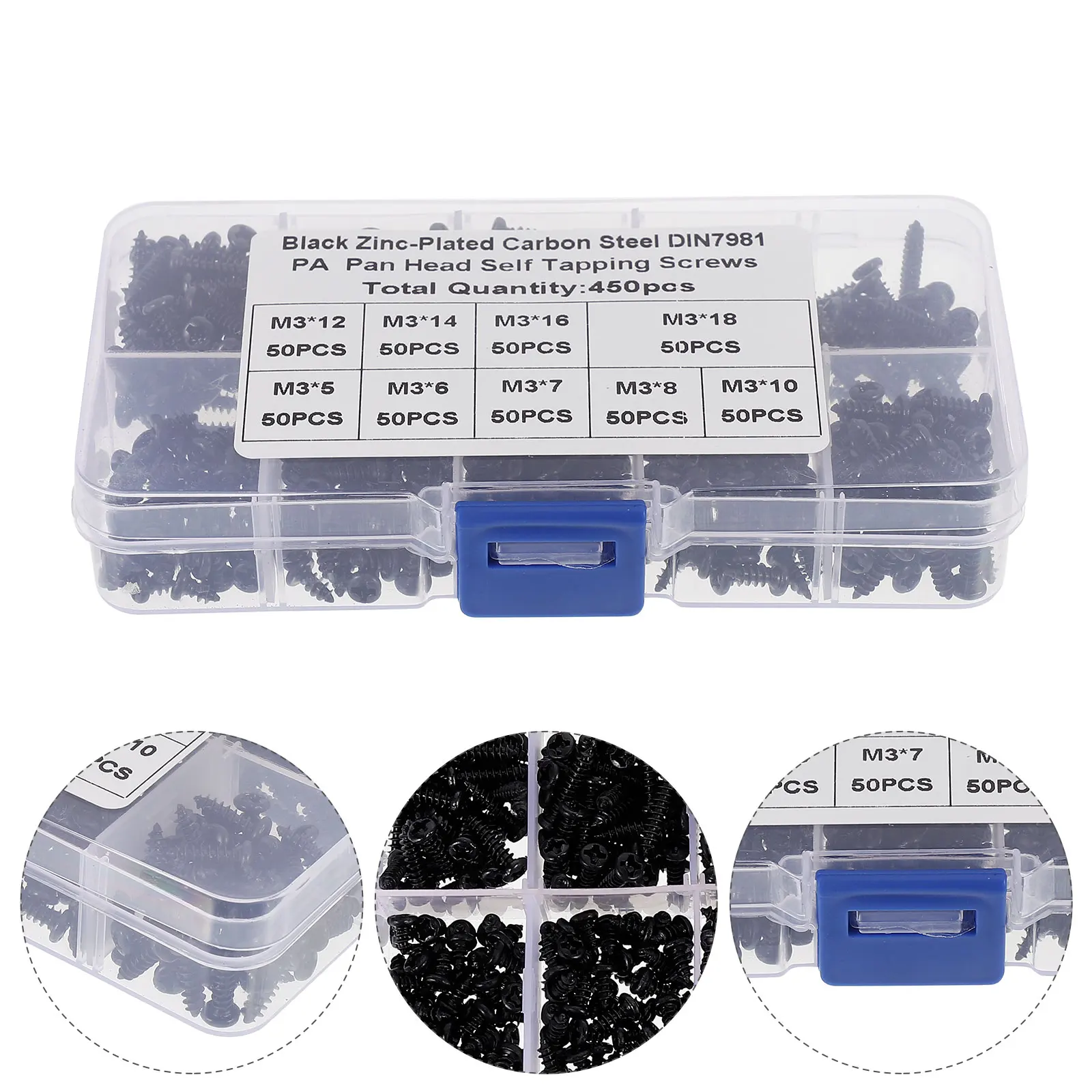 450pcs Screw Combination Set Self Tapping Screws Kit for Carbon Steel Hard Thick Clear Thread DIY Easy Rotation
450pcs Screw Combination Set Self Tapping Screws Kit for Carbon Steel Hard Thick Clear Thread DIY Easy Rotation