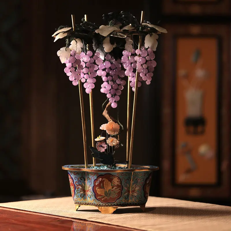 Cloisonne Bogu pattern Begonia basin Amethyst grape Bonsai Wenwan collection ornament decoration
Cloisonne Bogu pattern Begonia basin Amethyst grape Bonsai Wenwan collection ornament decoration