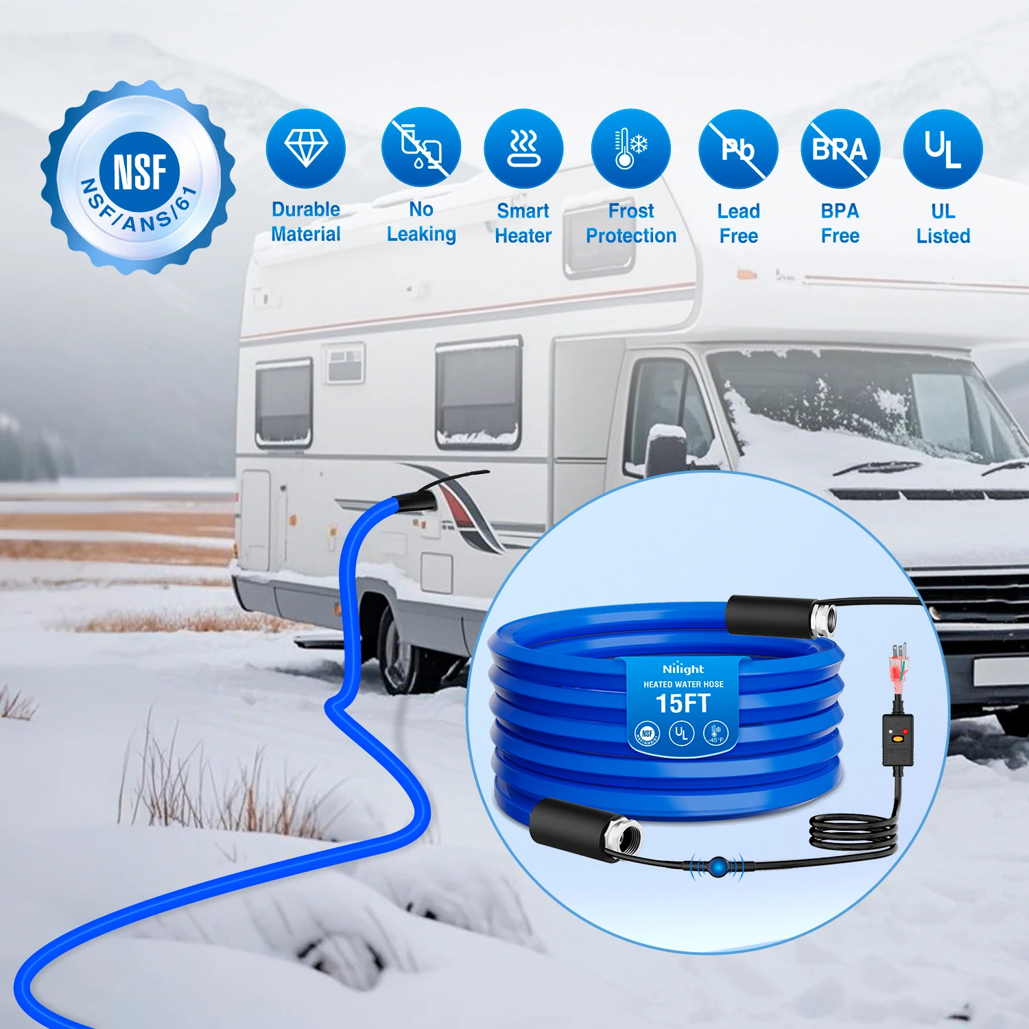 Nilight Heated Water Hose RV -45°F Freeze Protection Antifreeze Garden Drinking Hoses with Saving Thermostat and Smart Heat System for Winter Camper Supply Accessories, Heavy Duty Heated RV Water Hose for Camper Trailer Motorhome Outdoor Winter Camping
Nilight Heated Water Hose RV -45°F Freeze Protection Antifreeze Garden Drinking Hoses with Saving Thermostat and Smart Heat System for Winter Camper Supply Accessories, Heavy Duty Heated RV Water Hose for Camper Trailer Motorhome Outdoor Winter Camping