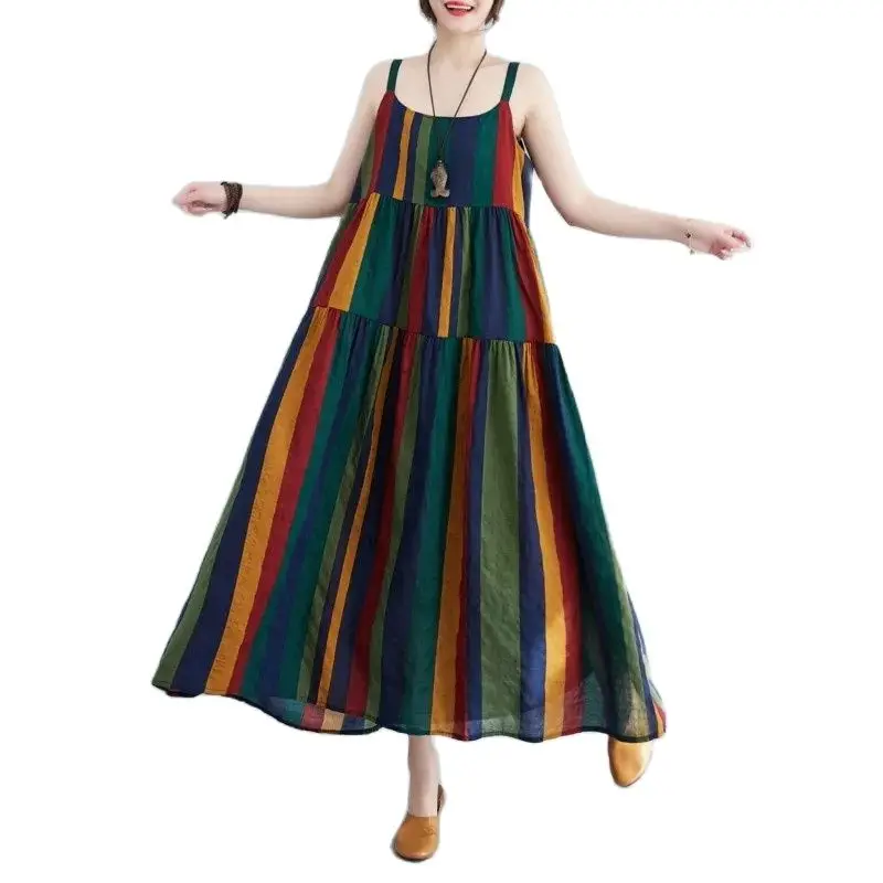 Contrast Striped Cotton Linen Rrinted Dress Stitching Irregular Vest Dress Linen Age-Reducing A-Line Summer Temperament Dress
Contrast Striped Cotton Linen Rrinted Dress Stitching Irregular Vest Dress Linen Age-Reducing A-Line Summer Temperament Dress