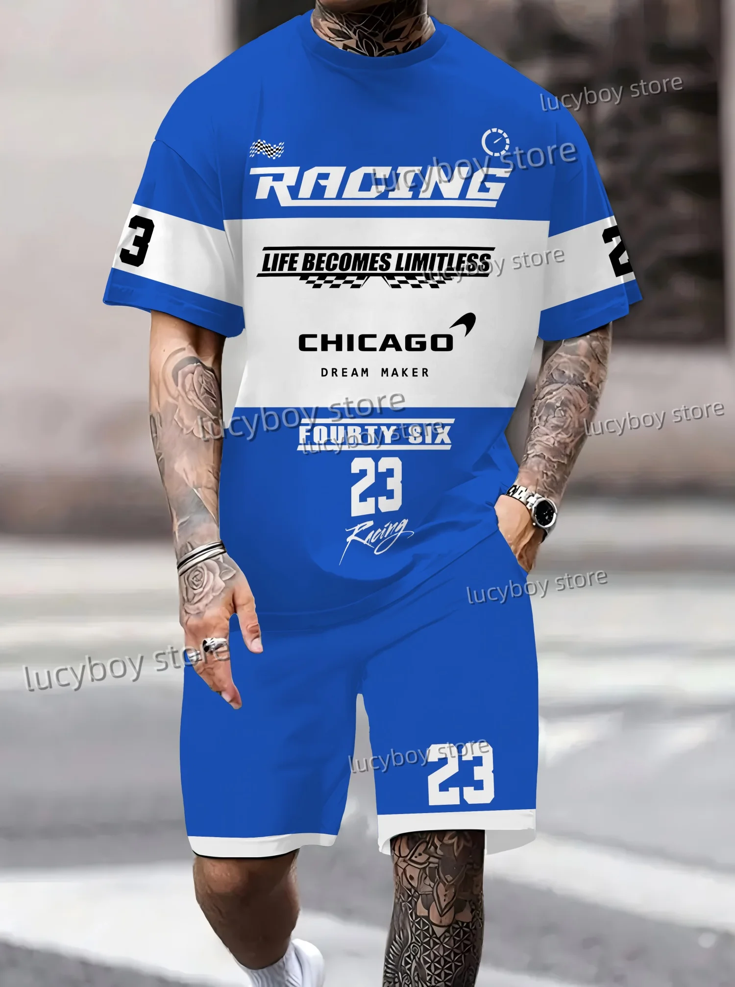 RACING CHIAGO 23 Printed Sport T-shirt+shorts Suit Set Men Male Luxury Tracksuit Outfit Summer Oversized 2 Piece Set men Clothes
RACING CHIAGO 23 Printed Sport T-shirt+shorts Suit Set Men Male Luxury Tracksuit Outfit Summer Oversized 2 Piece Set men Clothes