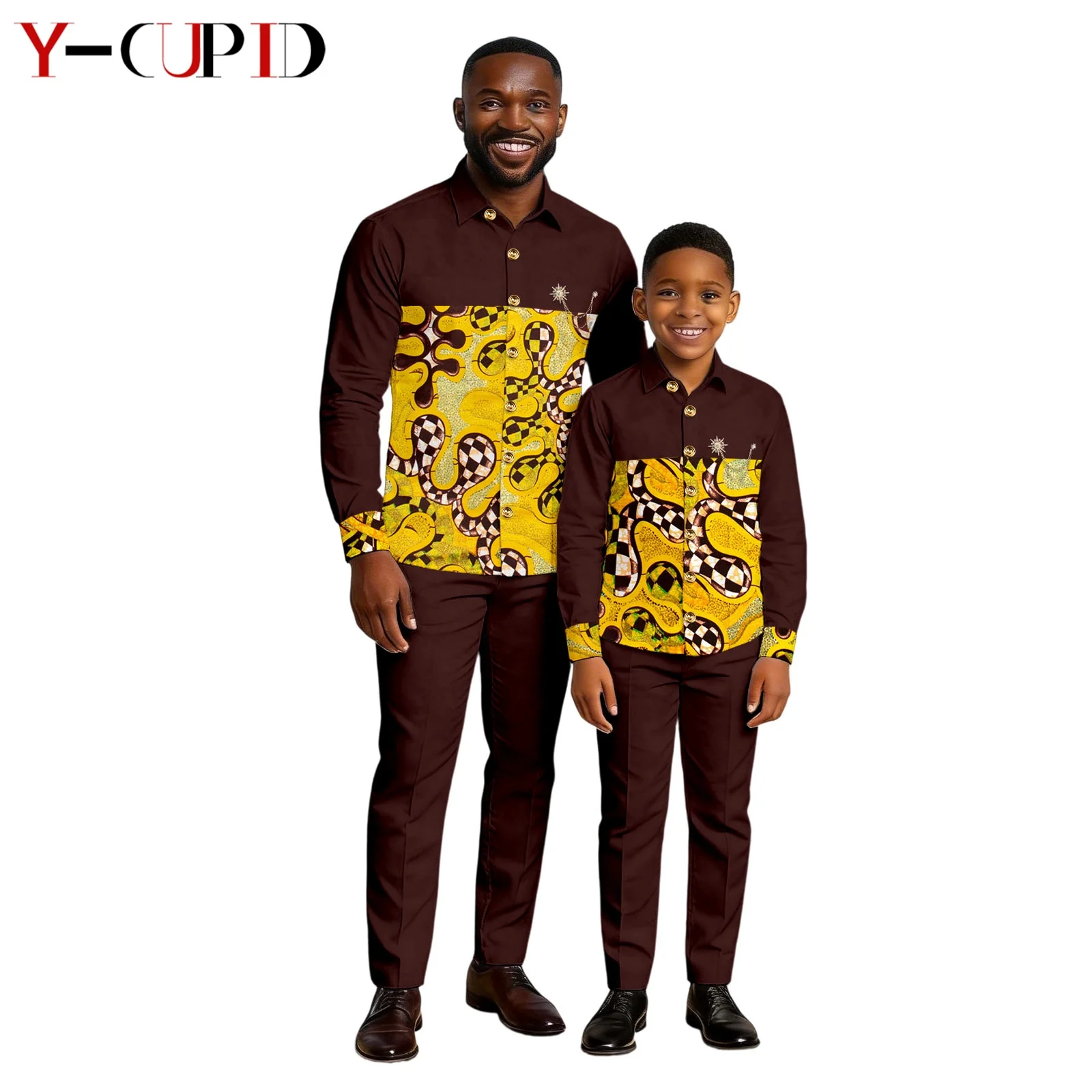 African Clothes for Men Brooch Top Shirt and Pant Sets Matching Kids Son Outfits Dashiki Muslim Suits Family Clothes 26F008
African Clothes for Men Brooch Top Shirt and Pant Sets Matching Kids Son Outfits Dashiki Muslim Suits Family Clothes 26F008