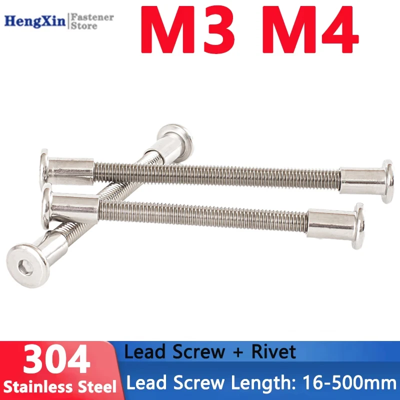 M3 M4 304 A2 Stainless Steel Lead Screw with Large Flat Hex Hexagon Socket Head Rivet Insert Joint Sleeve Length 16-500mm
M3 M4 304 A2 Stainless Steel Lead Screw with Large Flat Hex Hexagon Socket Head Rivet Insert Joint Sleeve Length 16-500mm