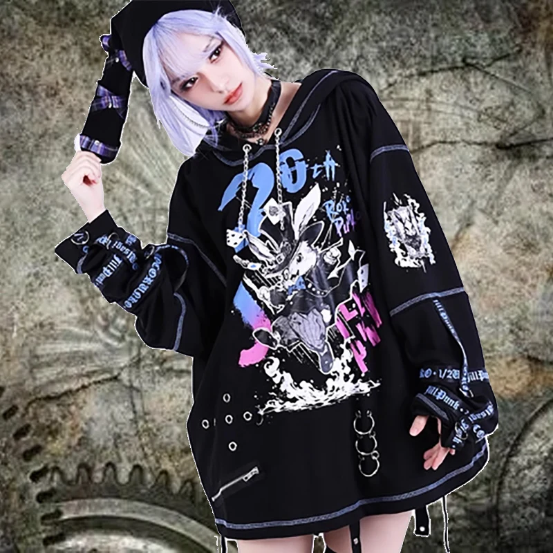2024 Autumn Japanese Y2K Punk Chain Rivet Strap Detachable Long Sleeve Hoodie Rabbit eared woman loose casual hoodie jacket Top
2024 Autumn Japanese Y2K Punk Chain Rivet Strap Detachable Long Sleeve Hoodie Rabbit eared woman loose casual hoodie jacket Top