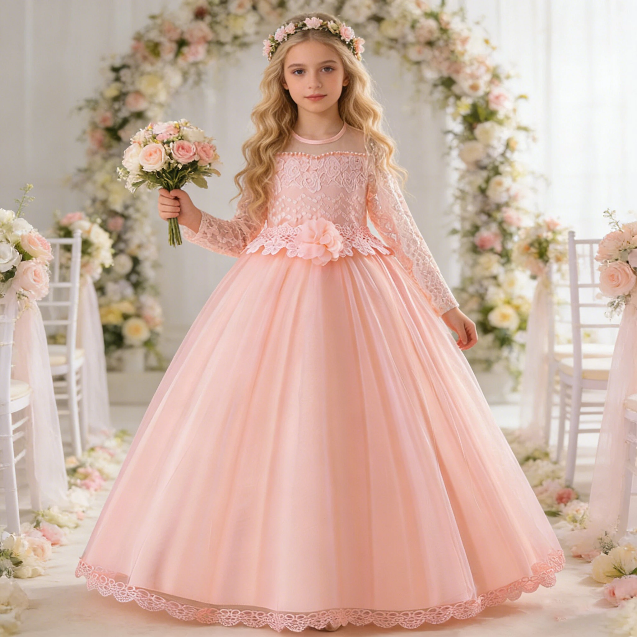 Elegant Flower Bridemaid Party Girl Dress Long Sleeve Wedding Princess Prom Dress for Kids Lace Baptism Birthday Evening Costume
Elegant Flower Bridemaid Party Girl Dress Long Sleeve Wedding Princess Prom Dress for Kids Lace Baptism Birthday Evening Costume