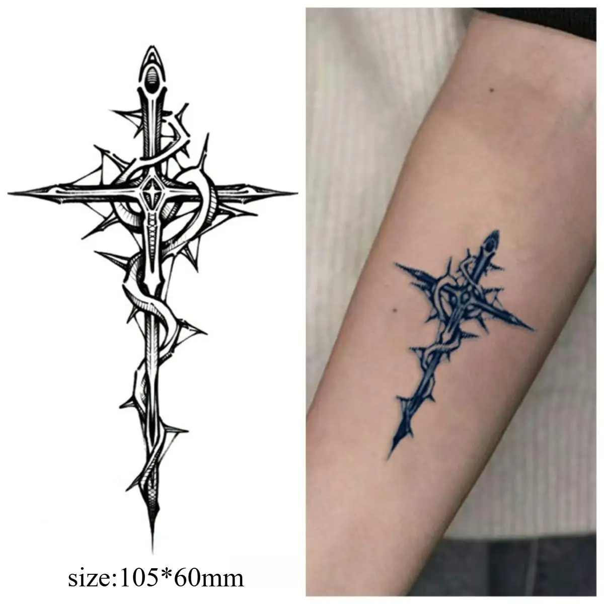 Thorn Cross Sword Temporary Tattoos,Tattoo Stickers,Waterproof Long-Lasting,Fake Tattoo,body art
Thorn Cross Sword Temporary Tattoos,Tattoo Stickers,Waterproof Long-Lasting,Fake Tattoo,body art