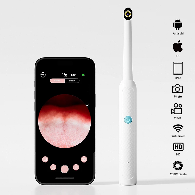 Wireless Visual Oral Camera 1080P HD for iPhone/Android Phones 8 LEDs Hand-held WiFi Endoscope for iOS/Type-C Inspection Tooth
Wireless Visual Oral Camera 1080P HD for iPhone/Android Phones 8 LEDs Hand-held WiFi Endoscope for iOS/Type-C Inspection Tooth