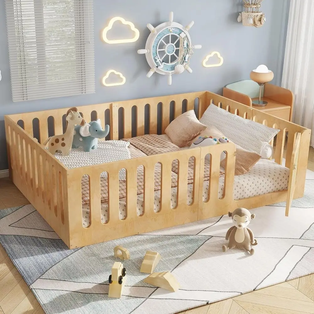 Natural Solid Wood Queen Size Montessori Floor Bed with High Back and Door for Kids
Natural Solid Wood Queen Size Montessori Floor Bed with High Back and Door for Kids