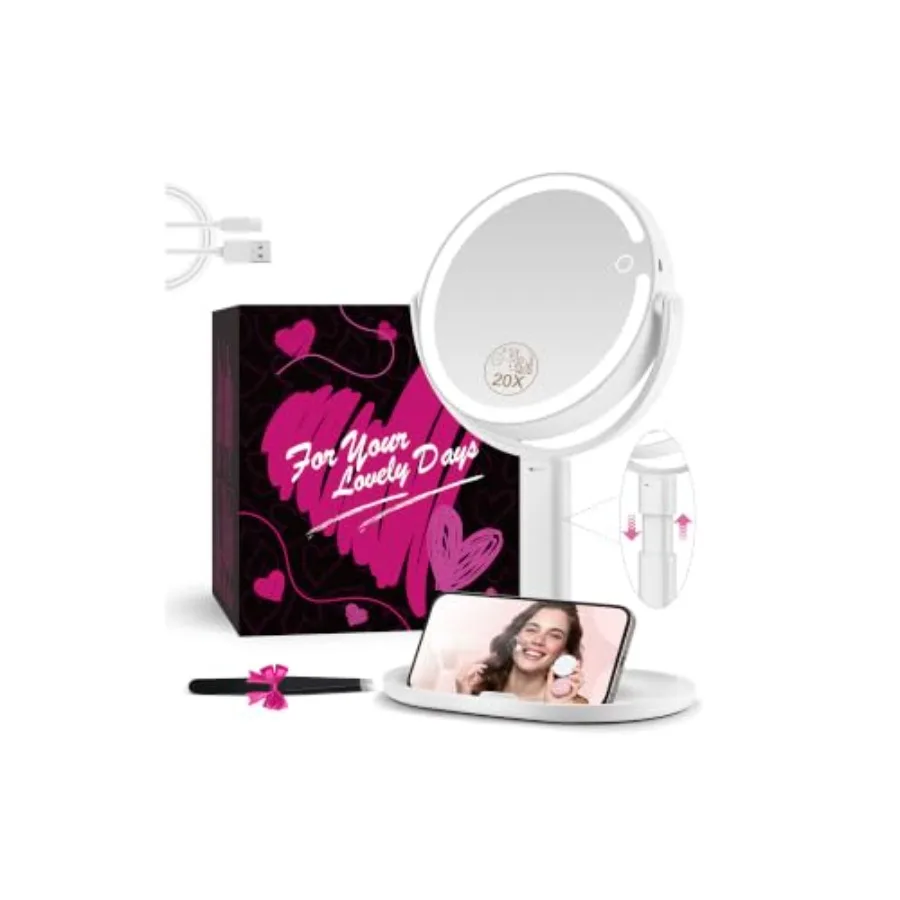 Makeup Mirror with Lights, Magnifying Mirrors, Height Adjustable, Vanity Mirror with Lights Rechargeable 3 Color Modes, Double-
Makeup Mirror with Lights, Magnifying Mirrors, Height Adjustable, Vanity Mirror with Lights Rechargeable 3 Color Modes, Double-