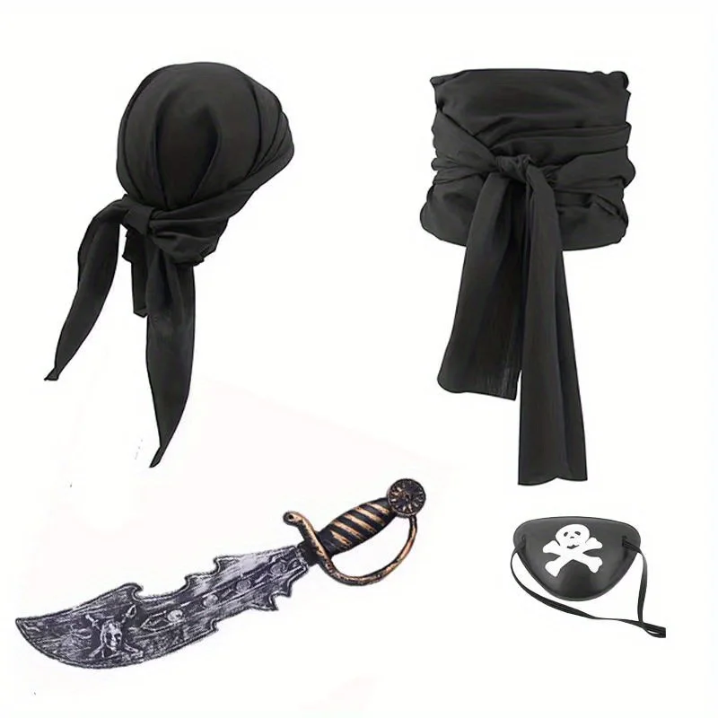 Halloween Clothing Including Pirate Decorative Knife Black Bandana Belt Eye Mask Suitable for Halloween Pirates Role Playing
Halloween Clothing Including Pirate Decorative Knife Black Bandana Belt Eye Mask Suitable for Halloween Pirates Role Playing