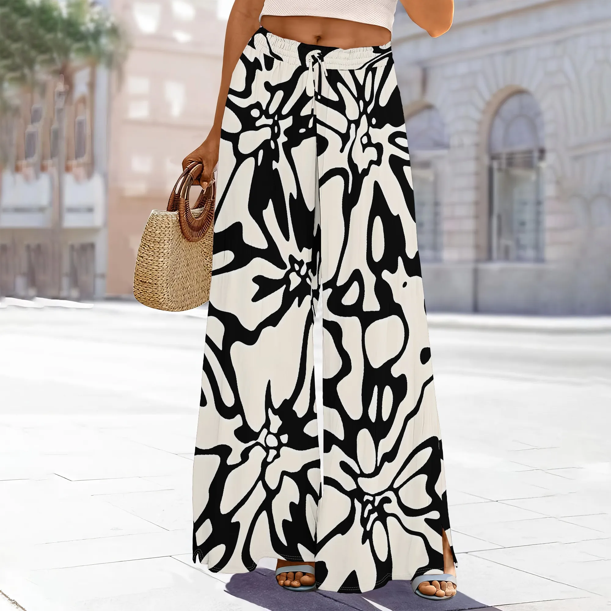 Women's High-Waisted Yellow Floral Wide-Leg Pants Adjustable Elastic Waist Pockets Back Slit Polyester Casual Bright
Women's High-Waisted Yellow Floral Wide-Leg Pants Adjustable Elastic Waist Pockets Back Slit Polyester Casual Bright