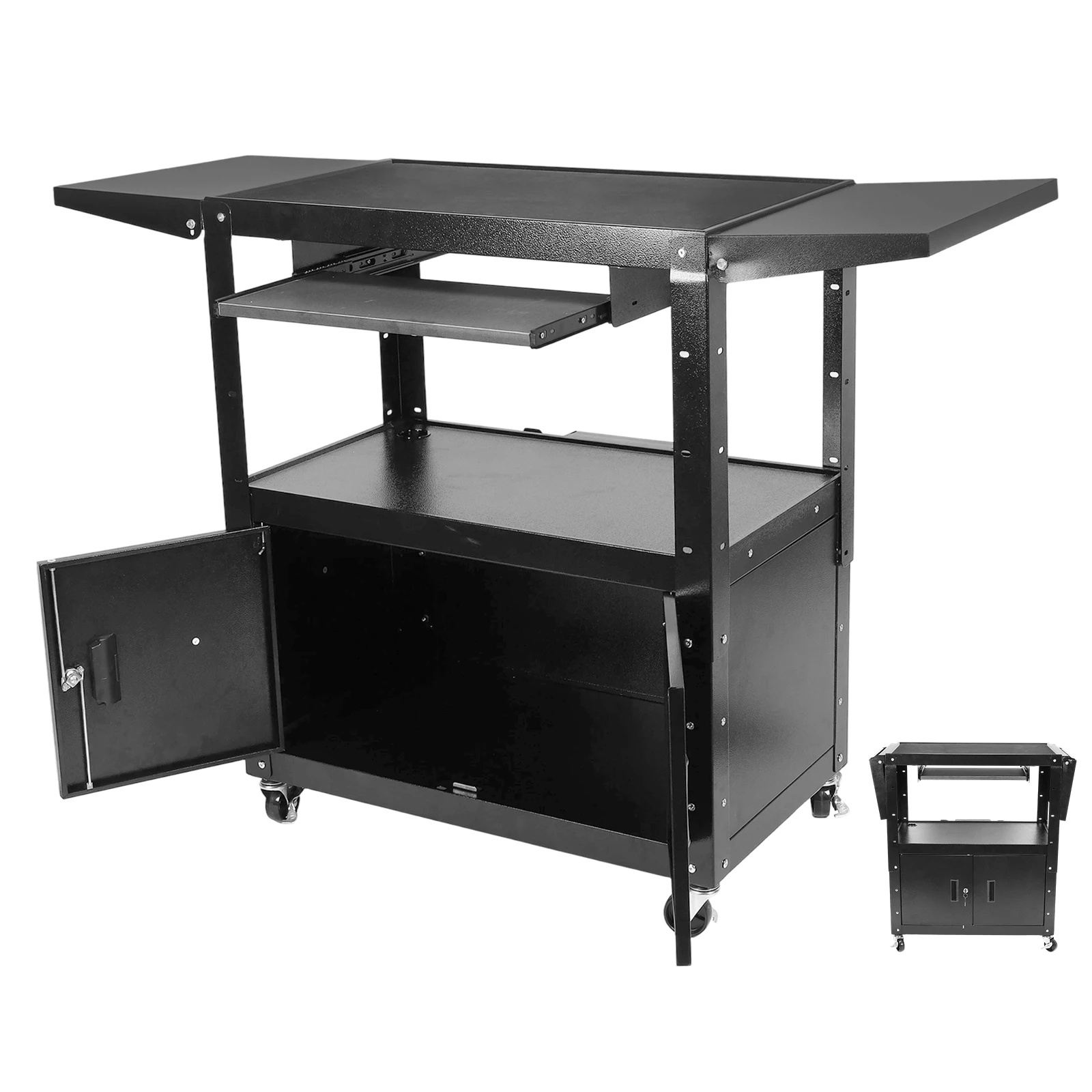 Стальной мобильный столик для оборудования с регулировкой высоты, выдвижным лотком для клавиатуры и системой организации кабелей для компьютера, ноутбука, проектора, принтера
Стальной мобильный столик для оборудования с регулировкой высоты, выдвижным лотком для клавиатуры и системой организации кабелей для компьютера, ноутбука, проектора, принтера