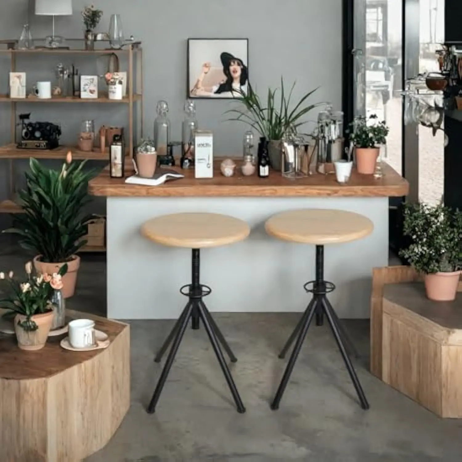 Industrial Bar Stool-Rustic Swivel Bar Stool-Round Oak Metal Stool-Counter/Bar Height Adjustable Stool-Cast Steel Stool 17.72-2
Industrial Bar Stool-Rustic Swivel Bar Stool-Round Oak Metal Stool-Counter/Bar Height Adjustable Stool-Cast Steel Stool 17.72-2