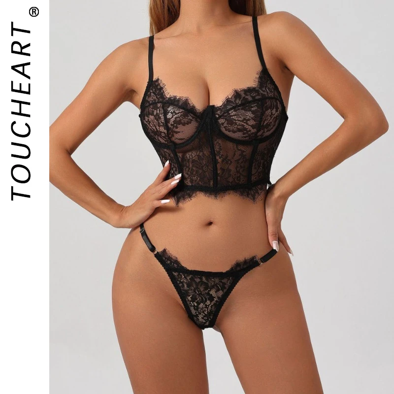 Toucheart 2-piece Sexy Lingerie Set Women's Lace Patchwork Mesh See-through Underwear Solid Color Printing Exotic Underwear Set
Toucheart 2-piece Sexy Lingerie Set Women's Lace Patchwork Mesh See-through Underwear Solid Color Printing Exotic Underwear Set