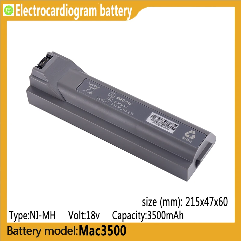 Mac3500 capacity 3500mAh 18v NI-MH battery, suitable for Mac3500, Mac5000, Mac5500, Mac5500,electrocardiographs
Mac3500 capacity 3500mAh 18v NI-MH battery, suitable for Mac3500, Mac5000, Mac5500, Mac5500,electrocardiographs
