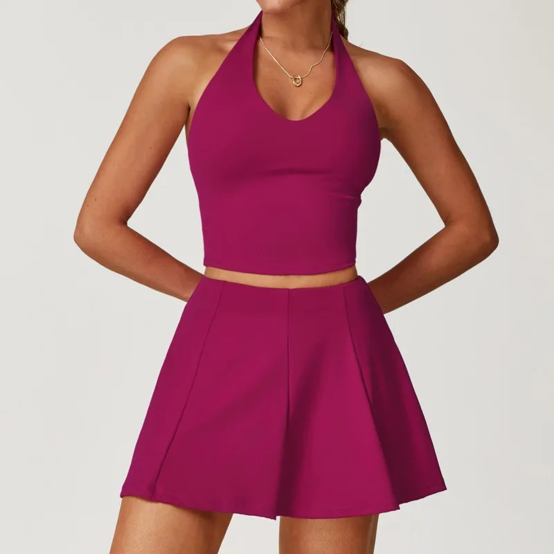 Women's Yoga Set Quick Drying and Breathable Tracksuit Hanging Neck Vest Tennis Skirt Set Running and Fitness Sportswear 2025
Women's Yoga Set Quick Drying and Breathable Tracksuit Hanging Neck Vest Tennis Skirt Set Running and Fitness Sportswear 2025
