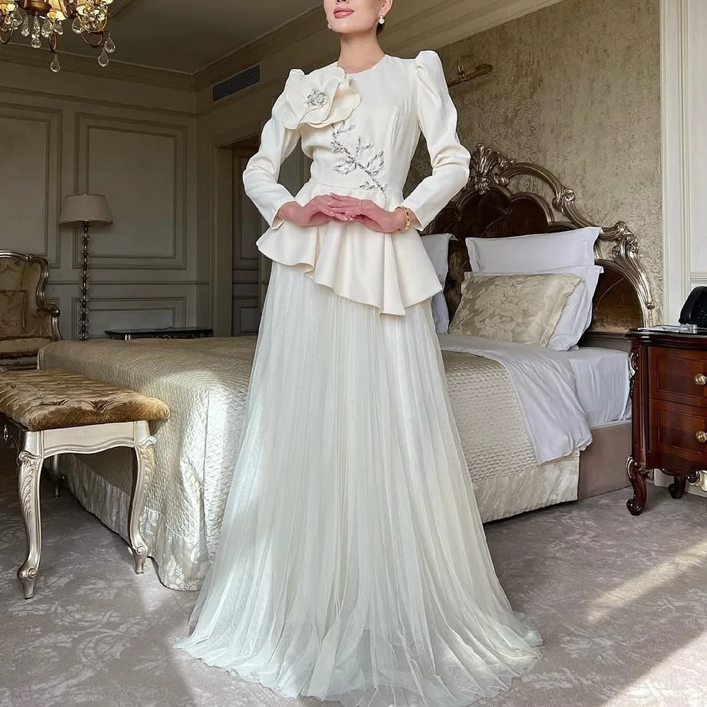 Customized A-Line Prom Dresses Floor-length O-Neck Full Sleeve Evening Gown Fashion Beading Flowers Simple Draped Party Gown
Customized A-Line Prom Dresses Floor-length O-Neck Full Sleeve Evening Gown Fashion Beading Flowers Simple Draped Party Gown