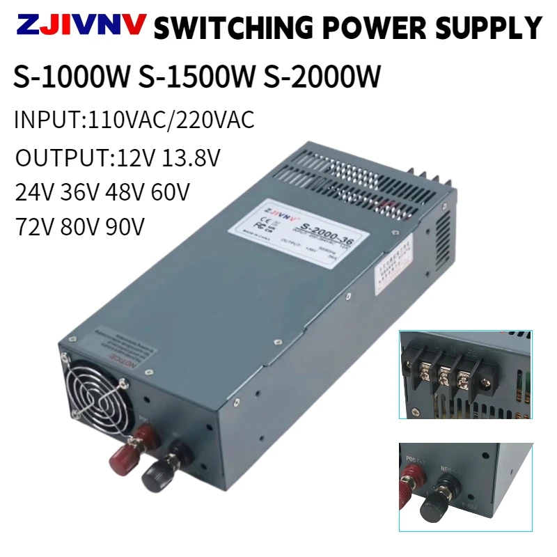 1000W 1500W 2000W High Power Switching Power Supply, DC 12V 24V 36V 48V 60V 72V 80V 90V Industrial AC-DC Regulated Transformer
1000W 1500W 2000W High Power Switching Power Supply, DC 12V 24V 36V 48V 60V 72V 80V 90V Industrial AC-DC Regulated Transformer