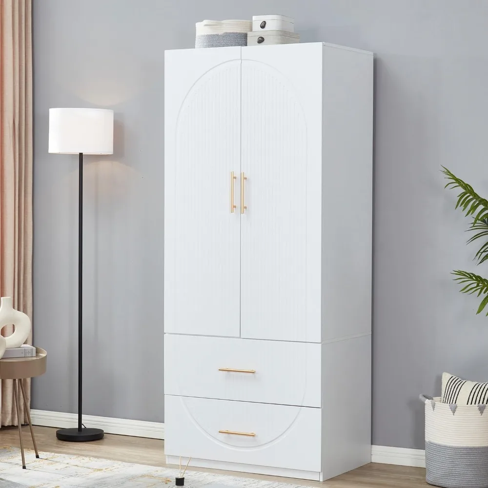 74.2" Tall 2 Doors Wardrobe Closet 2 Drawers Wood Bedroom Closet Wardrobe Armoire Cabinet White Freestanding Wardrobe Cabinet wi
74.2" Tall 2 Doors Wardrobe Closet 2 Drawers Wood Bedroom Closet Wardrobe Armoire Cabinet White Freestanding Wardrobe Cabinet wi