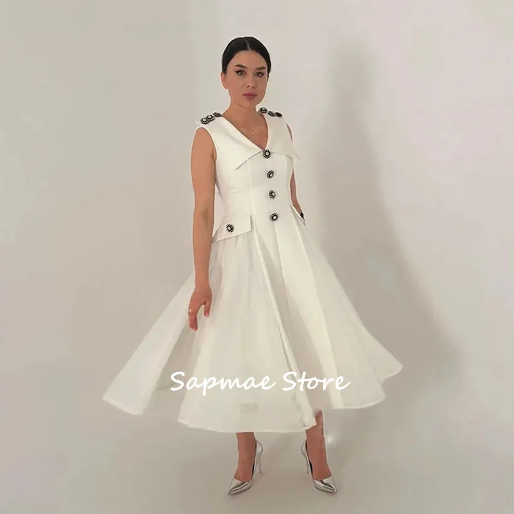 Sapmae Customized Ivory Sleeveless Crepe Formal Evening Dresses V-Neck Ankle-Length Tulle Prom Dresses A-Line Party Dress
Sapmae Customized Ivory Sleeveless Crepe Formal Evening Dresses V-Neck Ankle-Length Tulle Prom Dresses A-Line Party Dress