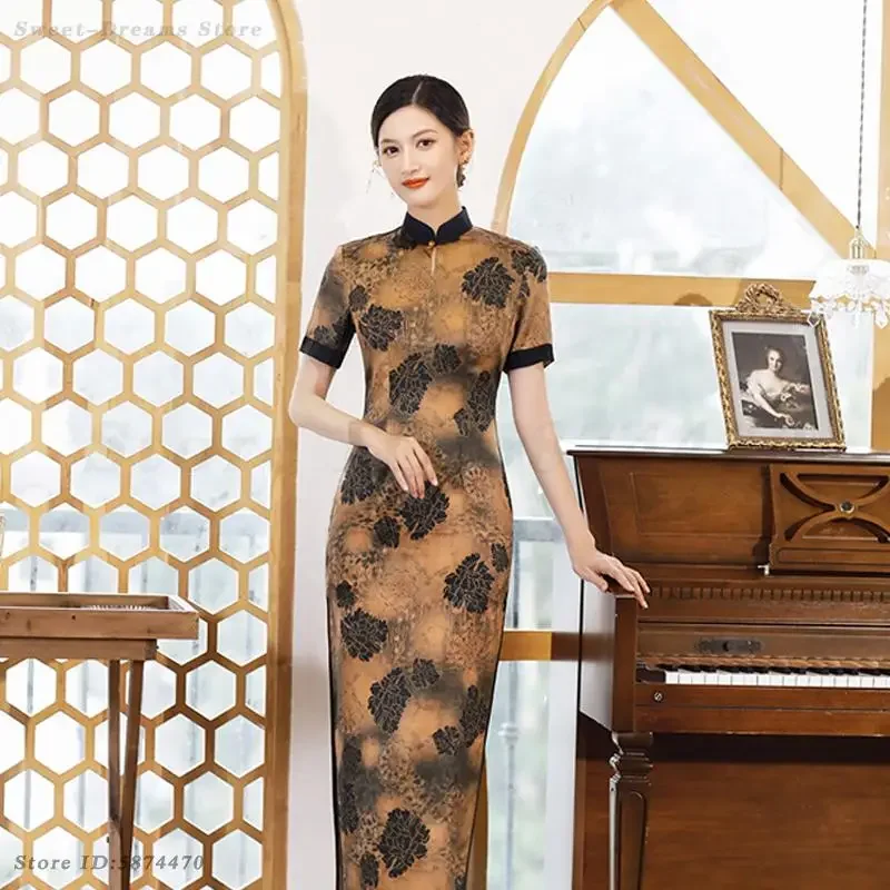 Vintage Elegant Qipao Mandarin Collar Satin Printed Flower Cheongsam Women Evening Party Dress Short Sleeve Sexy Split Qipaos
Vintage Elegant Qipao Mandarin Collar Satin Printed Flower Cheongsam Women Evening Party Dress Short Sleeve Sexy Split Qipaos