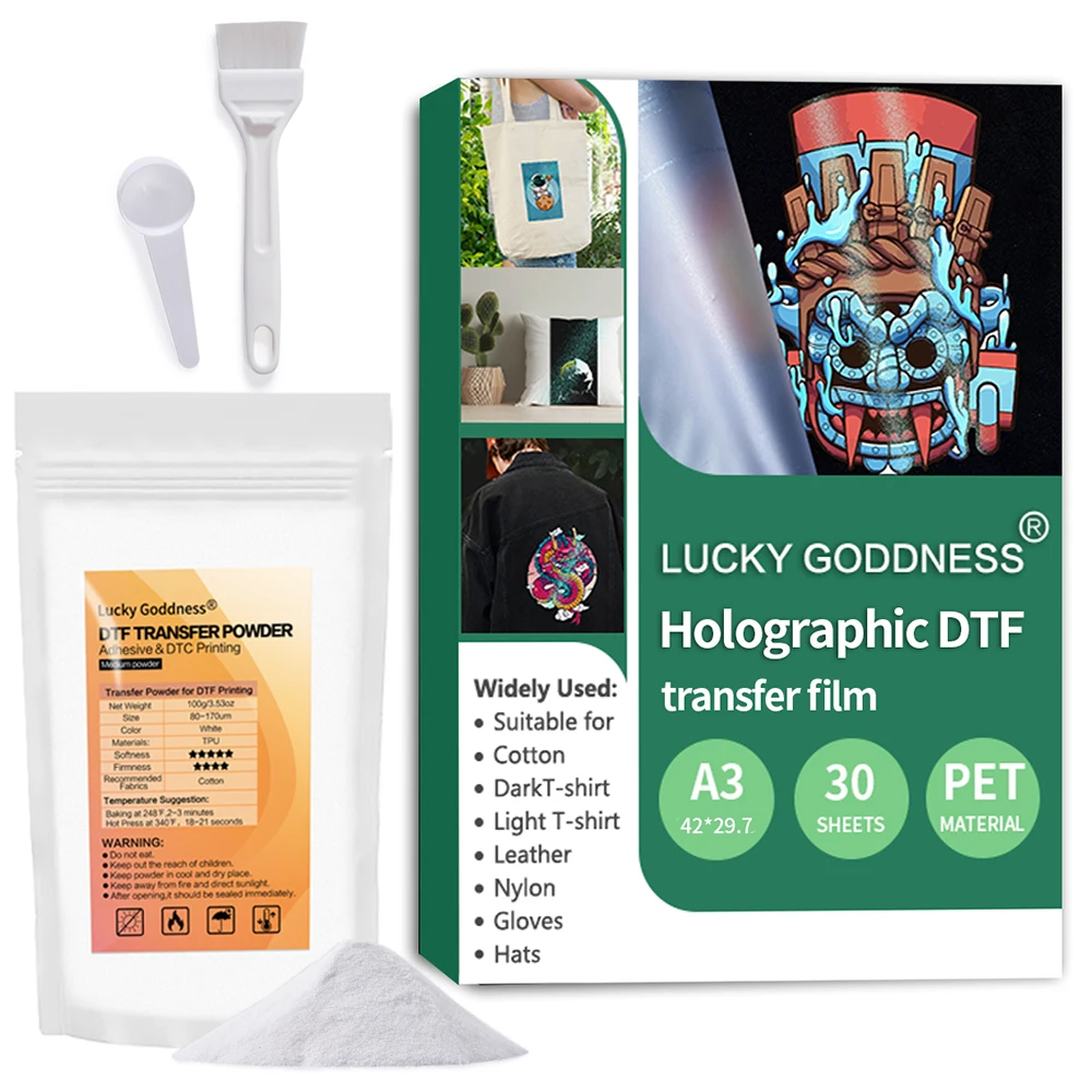 Lucky богиня 100 г DTF порошок белая голографическая пленка DTF сублимационные чернила A3 50 шт. прямая к пленке утюгом на всех тканях HTV винил
Lucky богиня 100 г DTF порошок белая голографическая пленка DTF сублимационные чернила A3 50 шт. прямая к пленке утюгом на всех тканях HTV винил