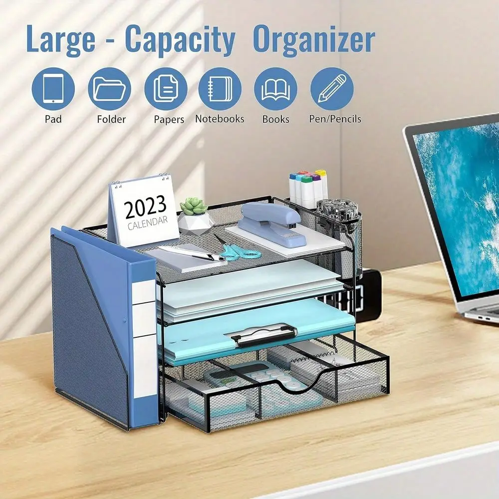 4Tier Paper Organizer With File Shelf 1 Drawer 2 Pen Holders, Metal Msh, Paper Sorter With Handle Back To School
4Tier Paper Organizer With File Shelf 1 Drawer 2 Pen Holders, Metal Msh, Paper Sorter With Handle Back To School