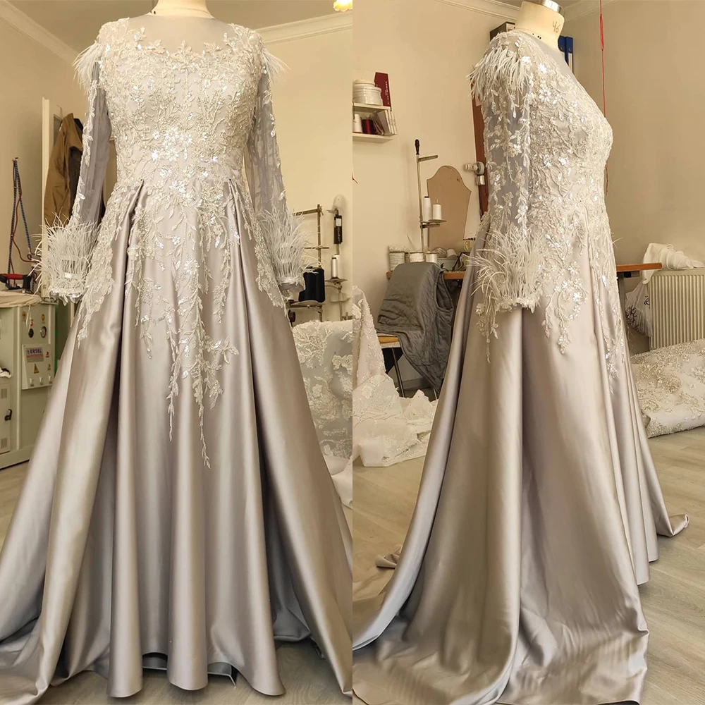 Classic Applique A-Line Evening Dresses Feathers Full-Sleeve Special Occasion Dress O-Neck Lace-Up Women Prom Gowns for Party
Classic Applique A-Line Evening Dresses Feathers Full-Sleeve Special Occasion Dress O-Neck Lace-Up Women Prom Gowns for Party