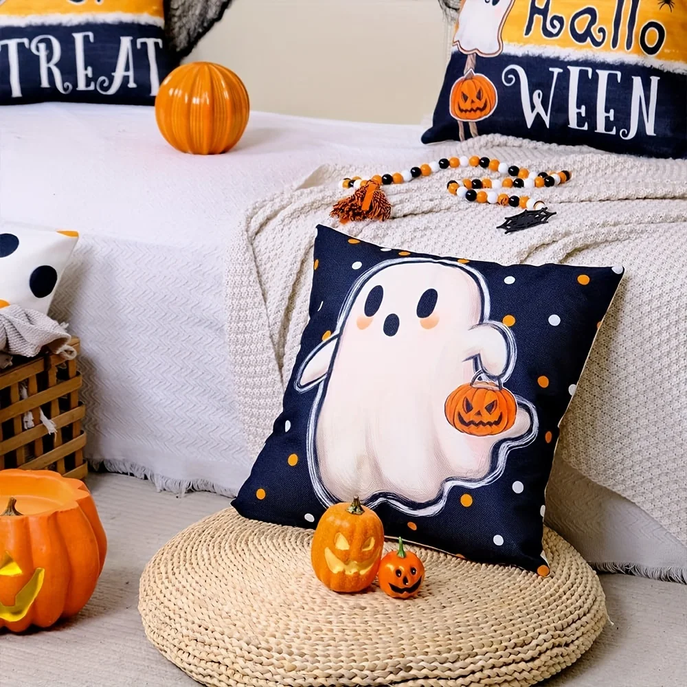 4 fundas de almohada para truco o trato de Halloween, fundas de cojín con rayas y puntos de fantasma de gato negro para
4 fundas de almohada para truco o trato de Halloween, fundas de cojín con rayas y puntos de fantasma de gato negro para