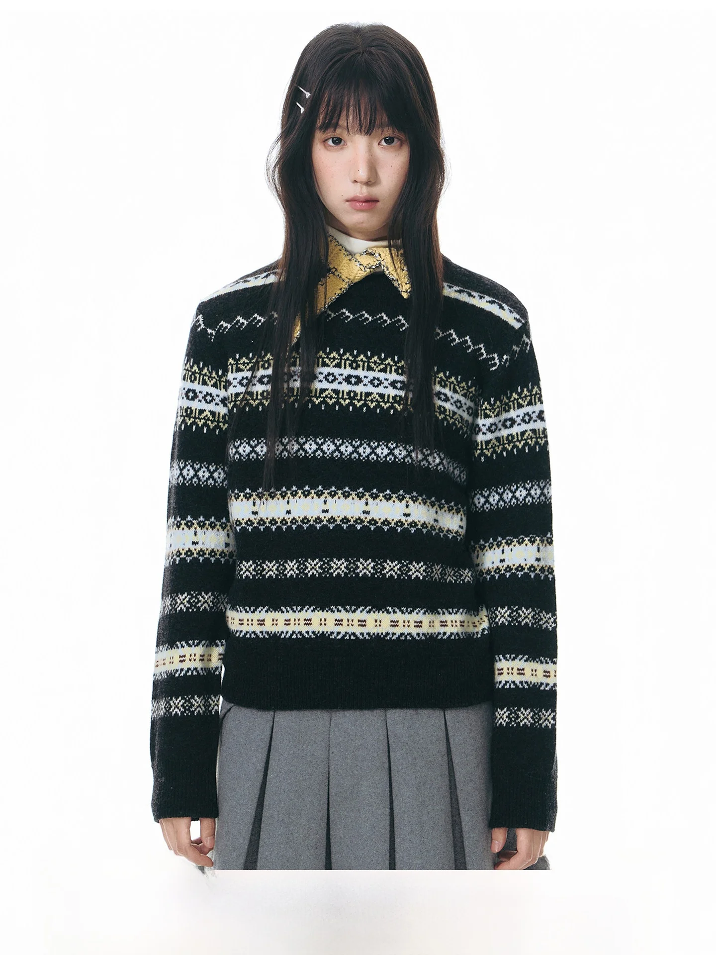 Оригинальный шерстяной свитер NAPSNAPS в стиле Fair Isle для женщин, весна-осень, круглый вырез, полосатый трикотаж, осень-зима
Оригинальный шерстяной свитер NAPSNAPS в стиле Fair Isle для женщин, весна-осень, круглый вырез, полосатый трикотаж, осень-зима