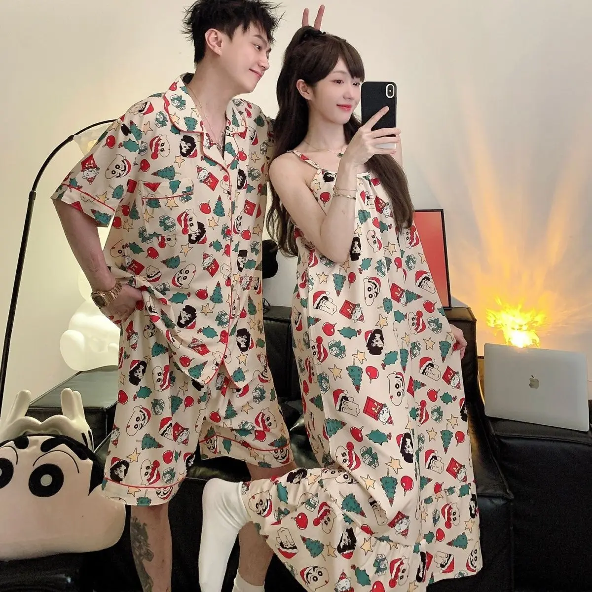 Cute Crayon Shin-Chan Summer Couple Pajama Women's Sleeveless Dress Kawaii Men's Short Sleeve Shorts Cartoon Print Homewear Gift
Cute Crayon Shin-Chan Summer Couple Pajama Women's Sleeveless Dress Kawaii Men's Short Sleeve Shorts Cartoon Print Homewear Gift
