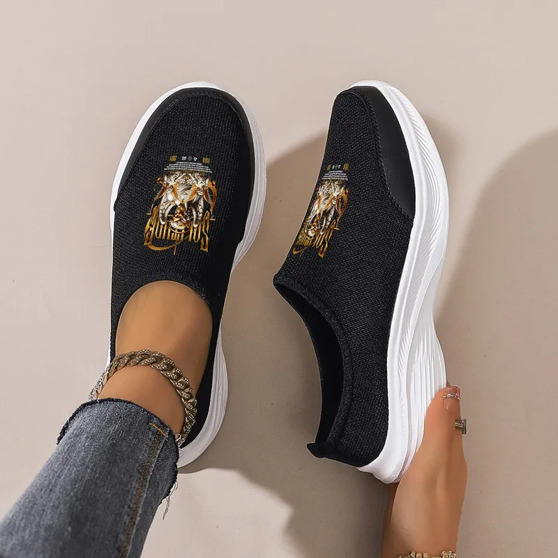 Women's Black Mesh Platform Loafers: Trendy Graphic Slip-On. Comfortable for Daily Wear, Pair with Jeans & Wide-Leg Pants.
Women's Black Mesh Platform Loafers: Trendy Graphic Slip-On. Comfortable for Daily Wear, Pair with Jeans & Wide-Leg Pants.