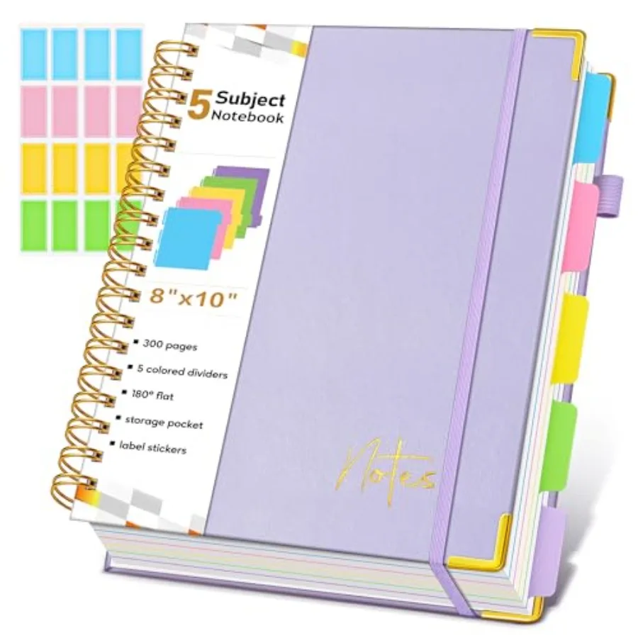 Spiral Notebook Journal with Removable Dividers Tabs, 300 Pages Hardcover Leather 5 Subject College Ruled Notebook, 8"x10" Larg
Spiral Notebook Journal with Removable Dividers Tabs, 300 Pages Hardcover Leather 5 Subject College Ruled Notebook, 8"x10" Larg