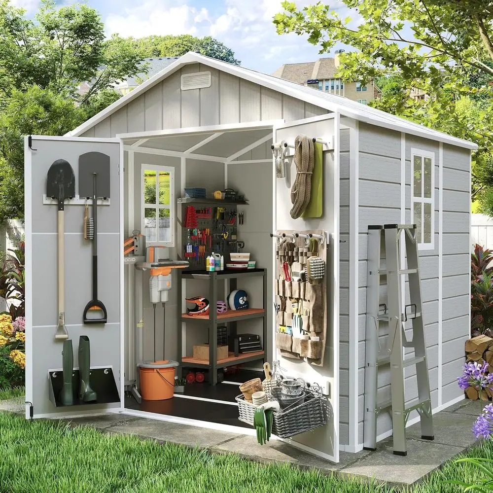 Sandstone 8x6 Outdoor Storage Shed with Floor, Lockable Door, Window, and Vents
Sandstone 8x6 Outdoor Storage Shed with Floor, Lockable Door, Window, and Vents