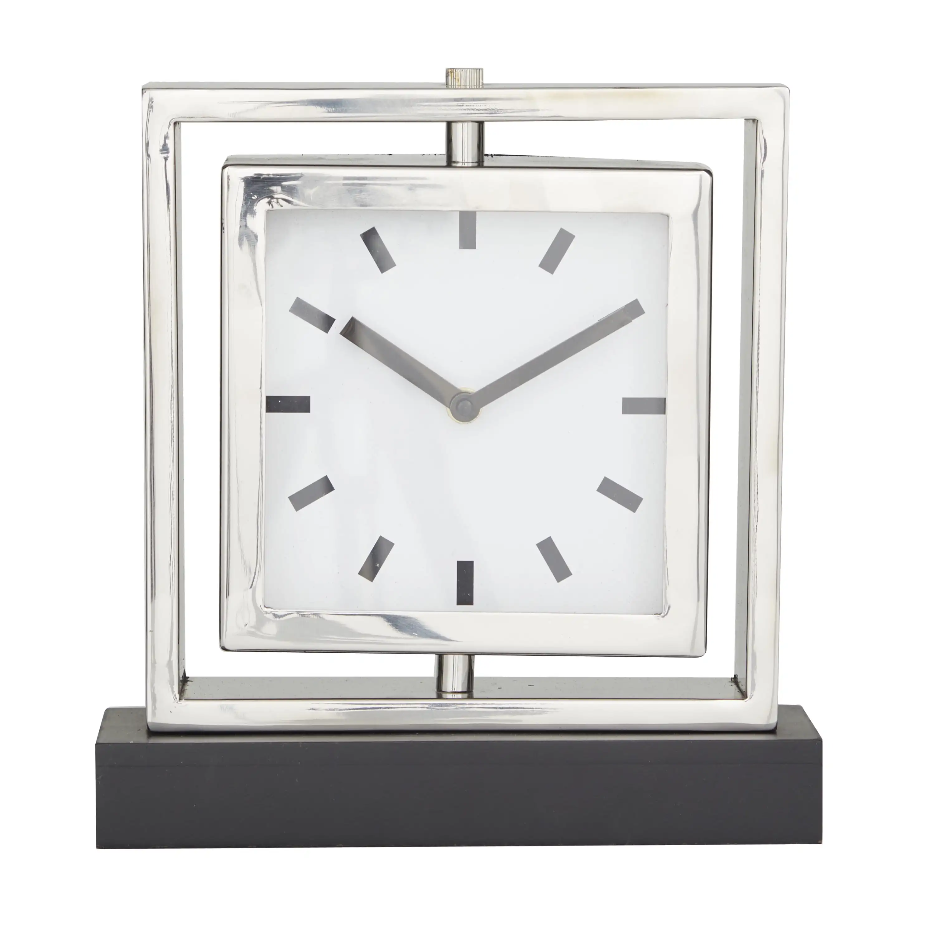 Stainless Steel Glam Square Table Clock 9W X 10H, with Silver Framed Structure, White Clock Face and Black Base
Stainless Steel Glam Square Table Clock 9W X 10H, with Silver Framed Structure, White Clock Face and Black Base