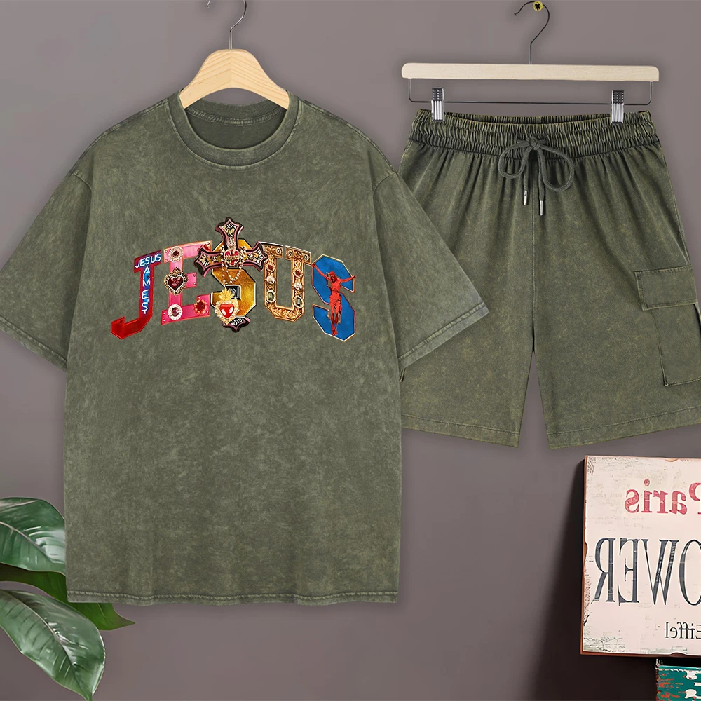 Комплект мужских футболок из хлопка с принтом «Священное Сердце Иисуса»: укороченные футболки с коротким рукавом и шорты-карго, оверсайз, с круглым вырезом, летняя одежда
Комплект мужских футболок из хлопка с принтом «Священное Сердце Иисуса»: укороченные футболки с коротким рукавом и шорты-карго, оверсайз, с круглым вырезом, летняя одежда