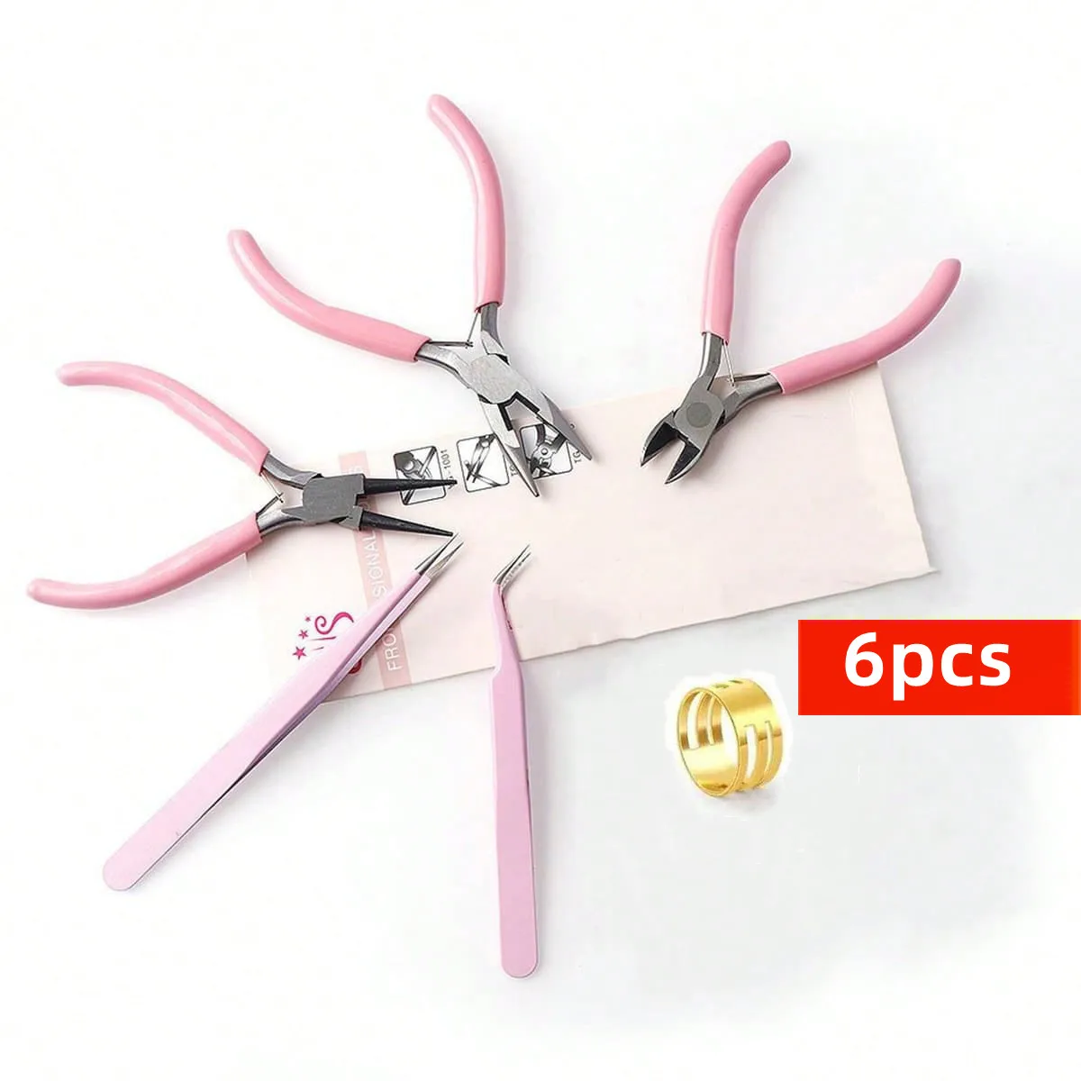 6pcs DIY Pink Iron Tool Set: 3 Pink Pliers, 2 Pink Tweezers, 1 ring,for Crafting and Repairing Various Jewelry Accessories
6pcs DIY Pink Iron Tool Set: 3 Pink Pliers, 2 Pink Tweezers, 1 ring,for Crafting and Repairing Various Jewelry Accessories