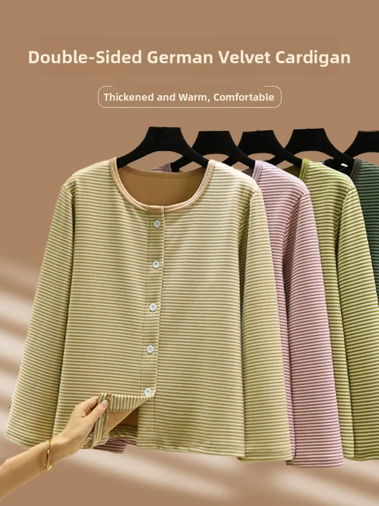 Double-Sided Fleece Button-Up Cardigan Women's Autumn Winter Thermal Outerwear Striped Home Clothes Large Size Sleepwear
Double-Sided Fleece Button-Up Cardigan Women's Autumn Winter Thermal Outerwear Striped Home Clothes Large Size Sleepwear